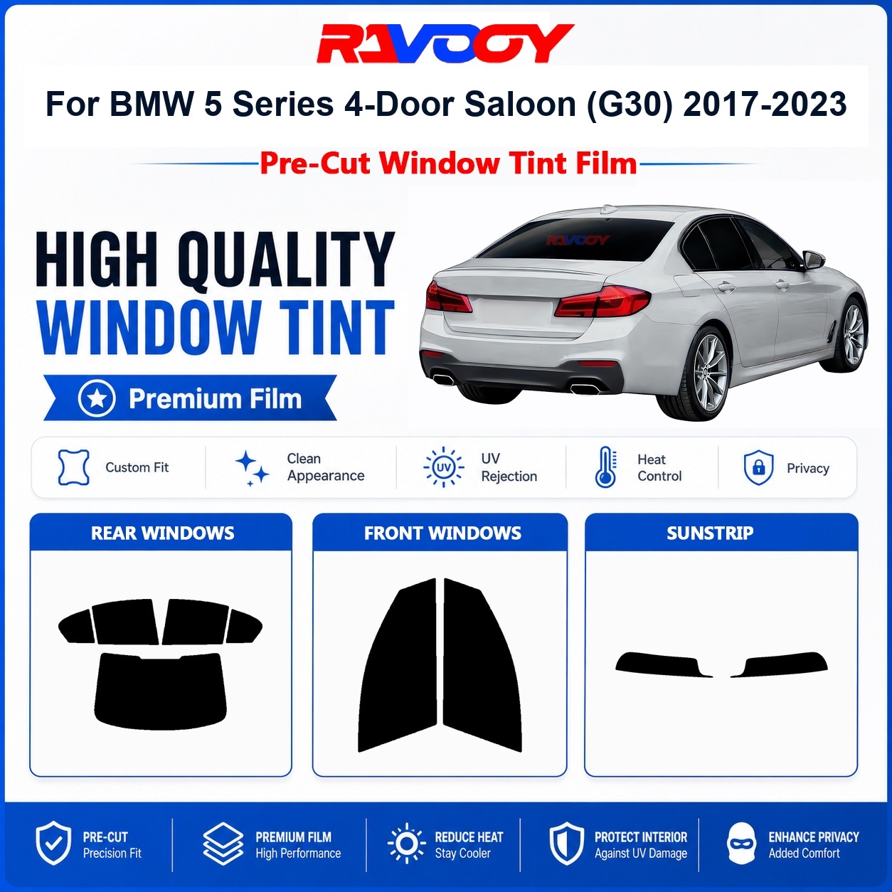 Privacy Screen Protector - ฟิล์มกรองแสงแบบตัดสำเร็จรูป สำหรับรถยนต์ BMW ซีรีส์ 5 รุ่น