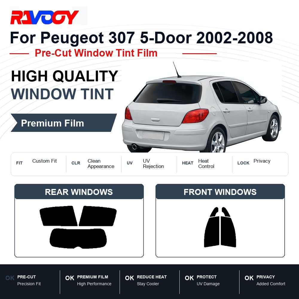 Privacy Screen Protector - ฟิล์มกรองแสงพรีเมียมสำเร็จรูปสำหรับรถยนต์ Peugeot 307 5 ประตู ปี